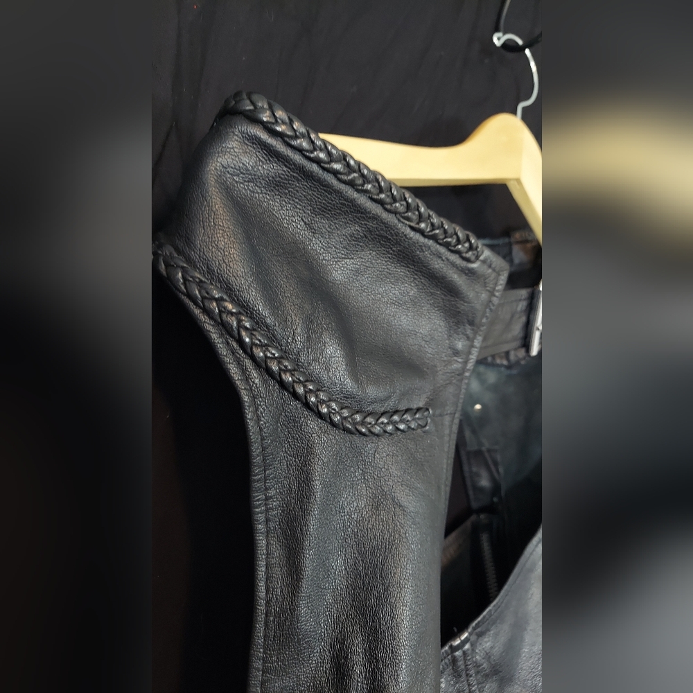 Women's motorcycle leather chaps whip stitch S